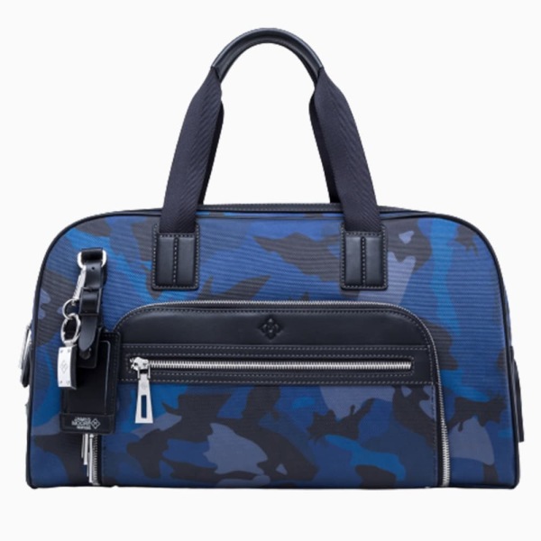 Atlas Travel Bag in Navy Blue Camouflage Honeycomb Nylon and Black Calfskin011