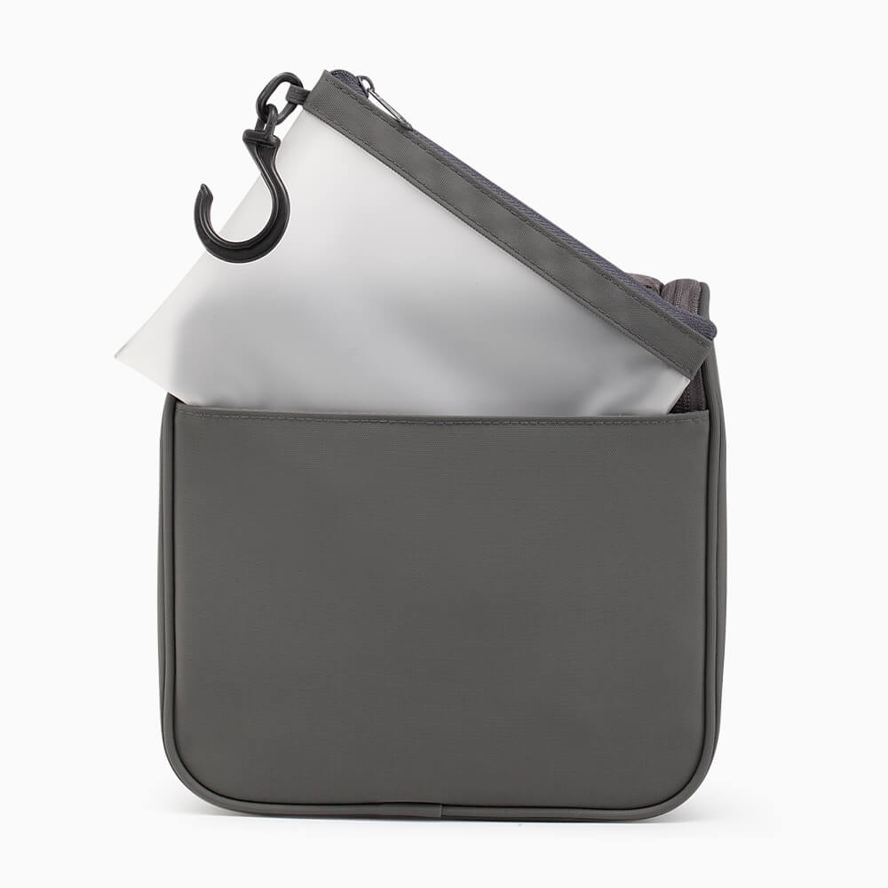 hanging toiletry case in grey