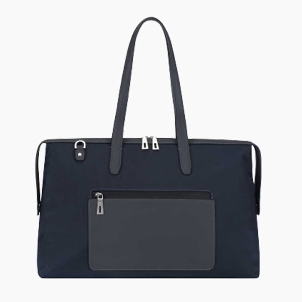 The Kyoto Zip Tote Bag in Dark Navy-Blue Nylon and Black Calfskin Micro-Fiber-011