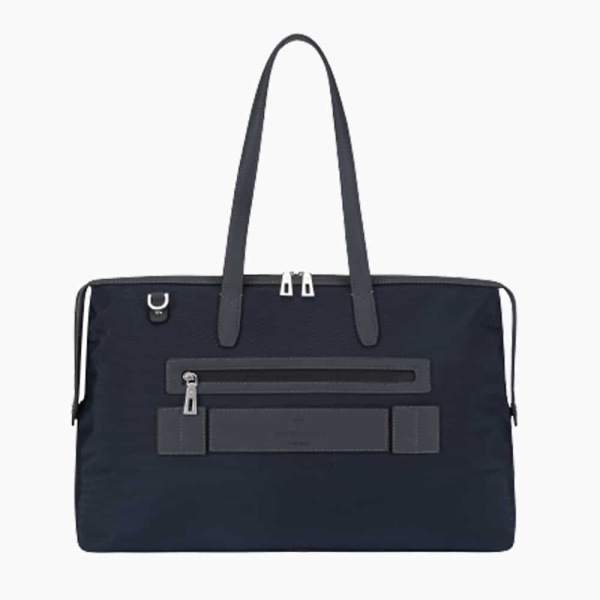 The Kyoto Zip Tote Bag in Dark Navy-Blue Nylon and Black Calfskin Micro-Fiber-022