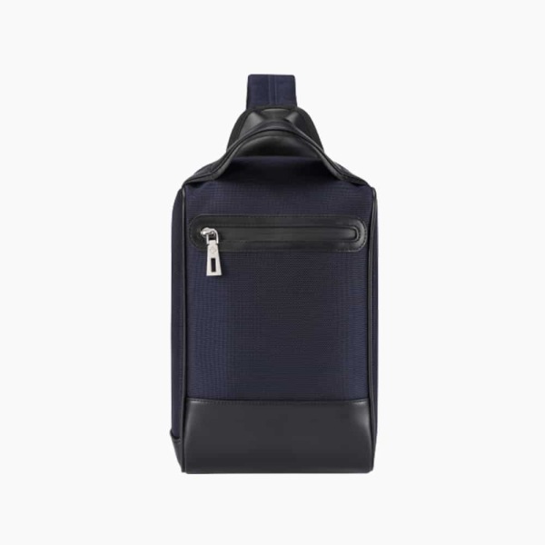 The Alta Sling Zip Bag in Dark Navy Blue Nylon and Black Leather Micro-Fiber-01