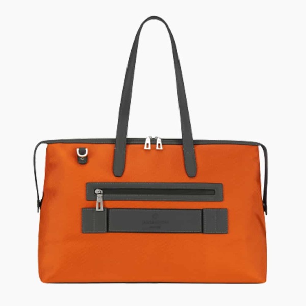 The Kyoto Zip Tote Bag in Burnt-Orange Nylon and Black Calfskin Micro-Fiber-022