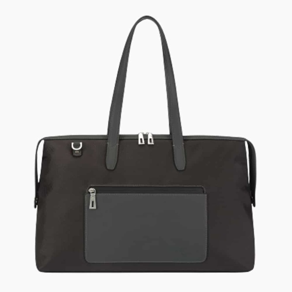 The Kyoto Zip Tote Bag in Charcoal-Grey Nylon and Black Calfskin Micro-Fiber-011