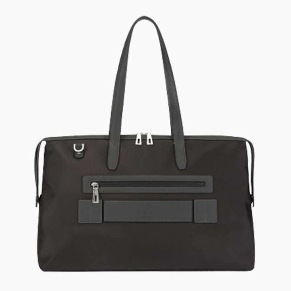 The Kyoto Zip Tote Bag in Charcoal-Grey Nylon and Black Calfskin Micro-Fiber-022