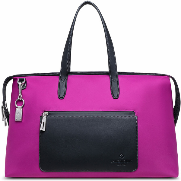 The Big Kyoto Zip Tote Bag in Purple Nylon and Black Leather_Front 1