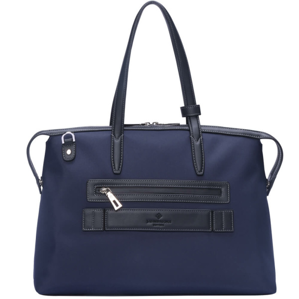 The Medium Kyoto Zip Tote Bag in Blue Nylon and Black Leather_Back 2