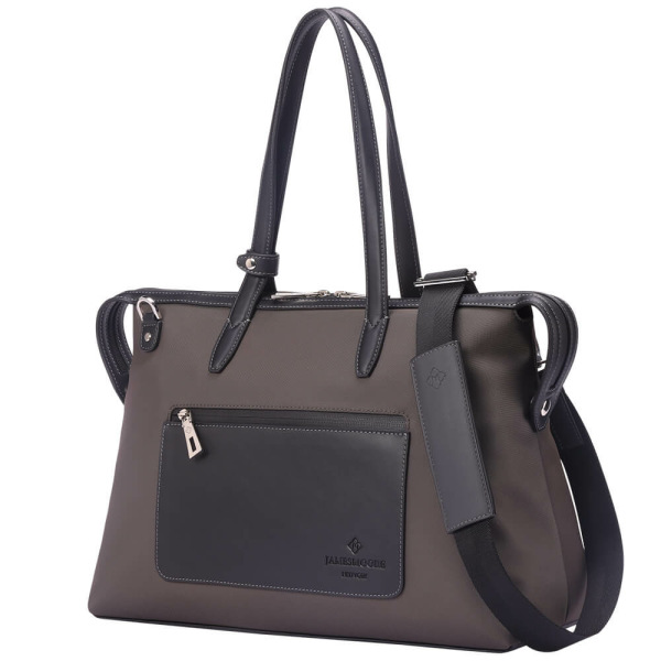 The Medium Kyoto Zip Tote Bag in Brown Nylon and Black Leather_Side