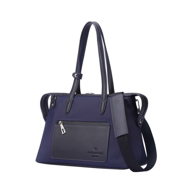 The Small Kyoto Zip Tote Bag in Blue Nylon and Black Leather_Side