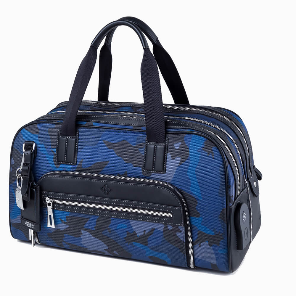 Atlas Travel Bag in Navy Blue Camouflage Nylon and Black
