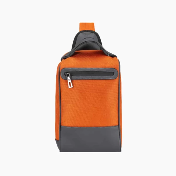 The Alta Sling Zip Bag in Burnt-Orange Nylon and Black Leather Micro-Fiber-011