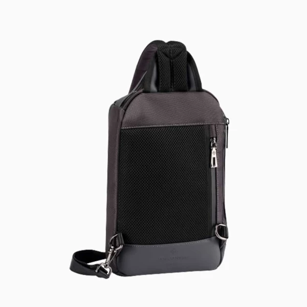 The Alta Sling Zip Bag in Charcoal-Grey Nylon and Black Leather Micro-Fiber-022