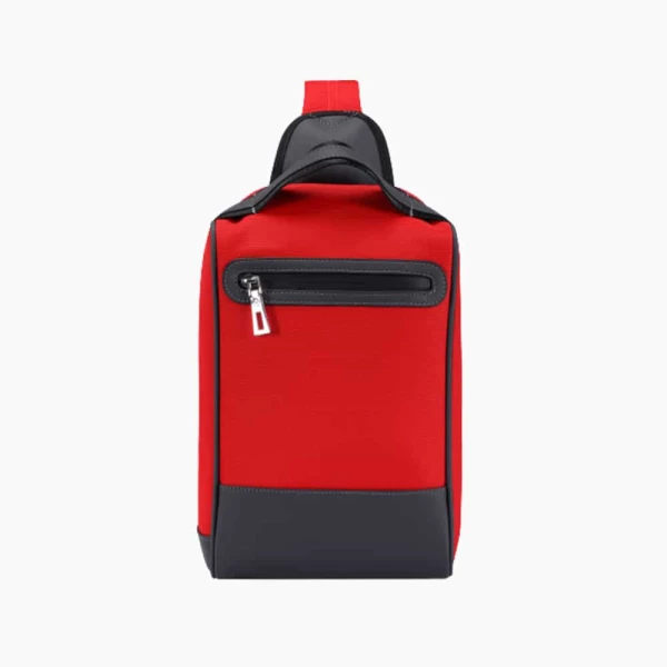 The Alta Sling Zip Bag in Crimson-Red Nylon and Black Leather Micro-Fiber-011