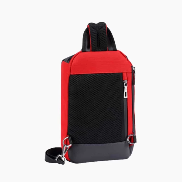 The Alta Sling Zip Bag in Crimson-Red Nylon and Black Leather Micro-Fiber-022