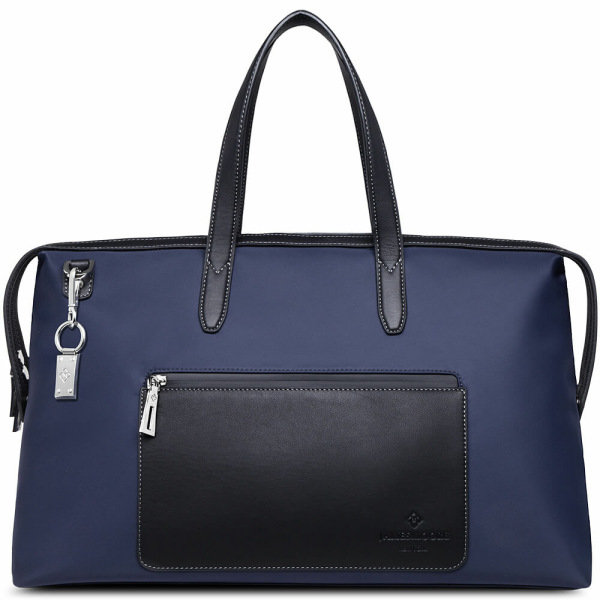 The Big Kyoto Zip Tote Bag in Blue Nylon and Black Leather_Front 1