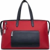 The Big Kyoto Zip Tote Bag in Red Nylon and Black Leather_Front 2