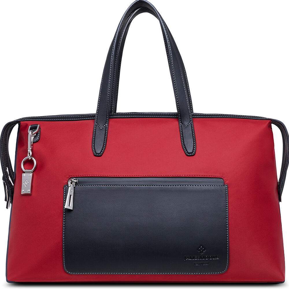 The Big Kyoto Zip Tote Bag in Red Nylon and Black Leather_Front 2